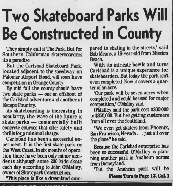 Sparks Carlsbad Skatepark - The Los Angeles Times 13 Aug 1976, Fri ·Page 26