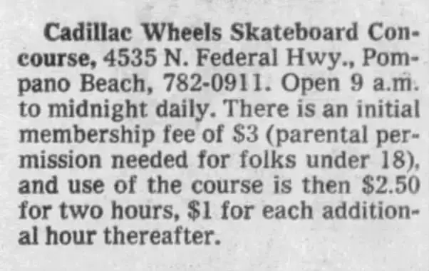 Cadillac Wheels Skateboard Concourse - Pompano Beach FL - The Miami Herald 09 Jun 1978, Fri ·Page 69