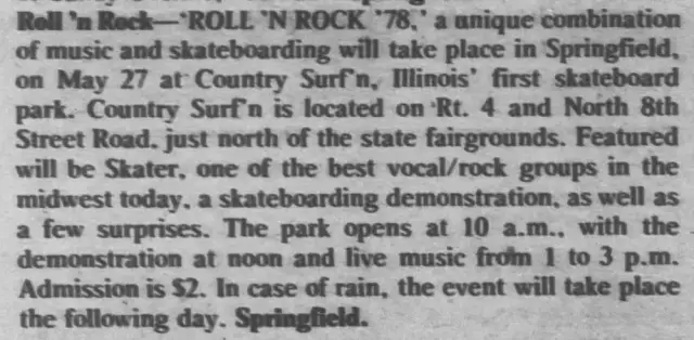 Country Surf&#039;n Skateboard Park - Springfield Illinois - Illinois Times 26 May 1978, Fri ·Page 25