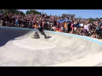 Tony Hawk front flips out of bowl at Ann Arbor skatepark!