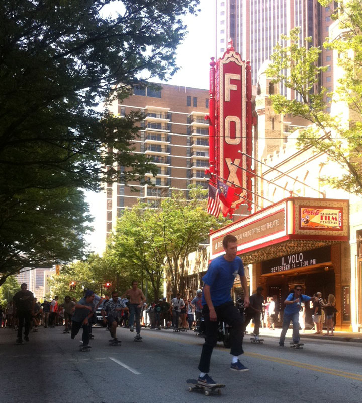 Grant Taylor leads the charge down Peachtree past the Fox Theater