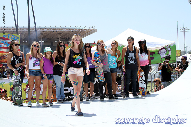 Gracie Rock shows off fresh Vans gear on the ramp runway after the AGSJ contest