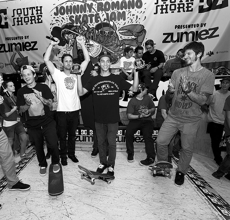 Nyjah went home with two awards—Best Trick in the Street comp and the Zumiez Best Trick down the hubba, handrail, and stairs.