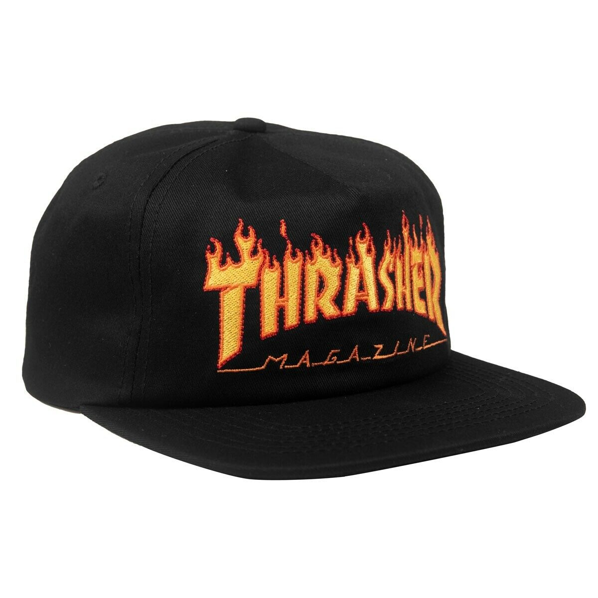 Thrasher Embroidered Flame Logo Snapback Hat Black