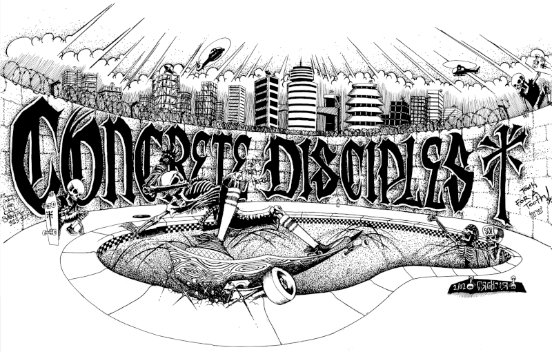 Concrete Disciples – Layback T-Shirt. Artwork by Richard Sanchez. 