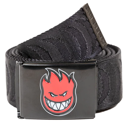 Spitfire – BigHead Web Belt – Fill Cresent Jacquard Black. Spitfire text on metal anti-fray end piece.. One size fits most.