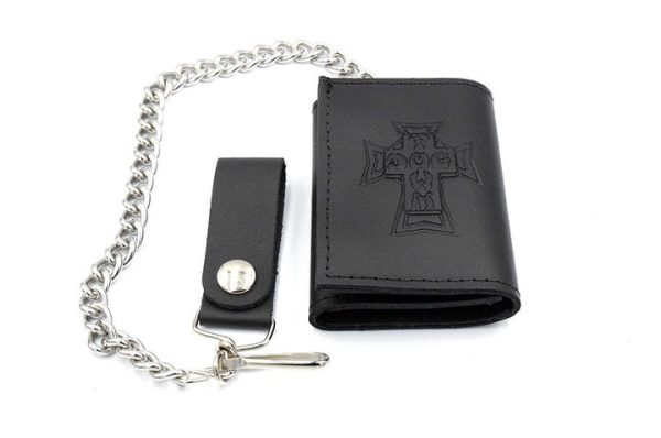 Dogtown Vintage Cross Small Trifold Leather Chain Wallet