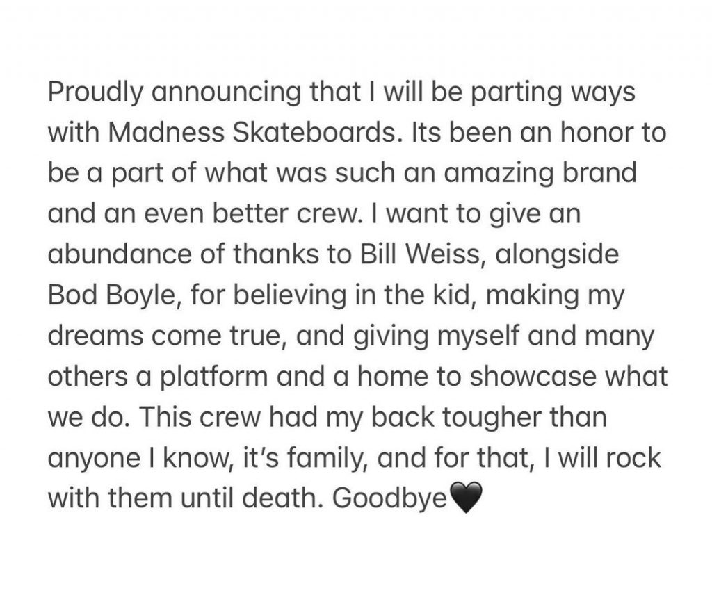 Clay Kreiner also leaving Madness, instagram post