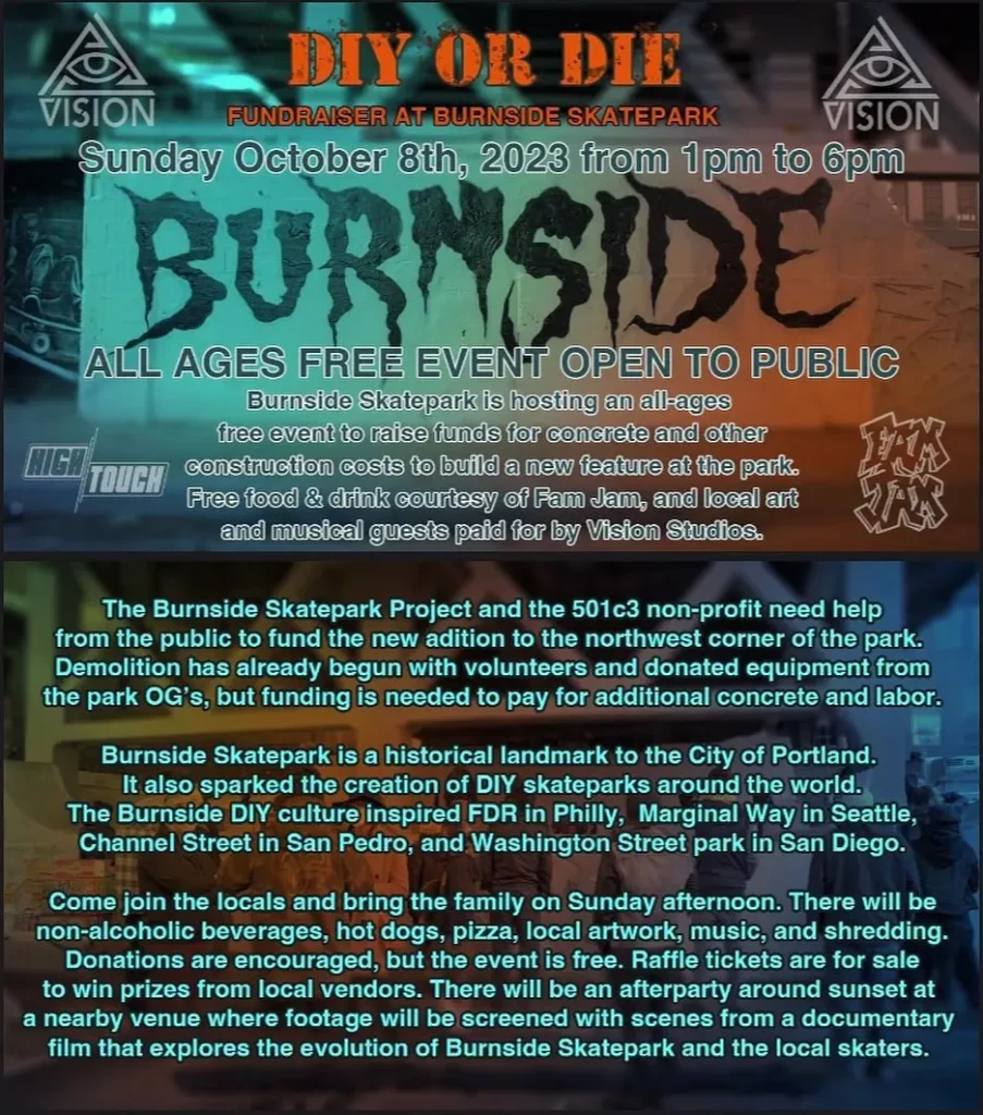 Burnside Fundraiser - D.I.Y. or Die - Oct 13 2023 info