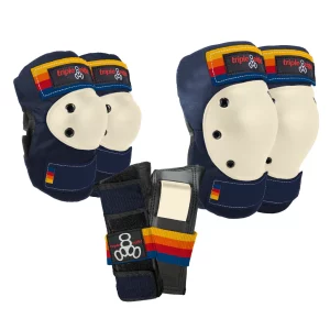 Triple Eight - Pacific Beach - Saver Series 3-Pack skate safety gear The set contains knee pads, elbow pads, and wrist guards.